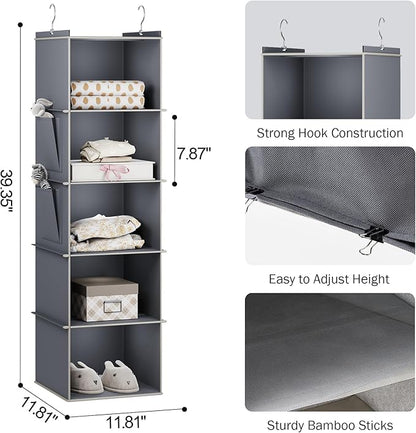 YOUDENOVA Hanging Closet Organizer, 5-Shelf Closet Hanging Storage Shelves