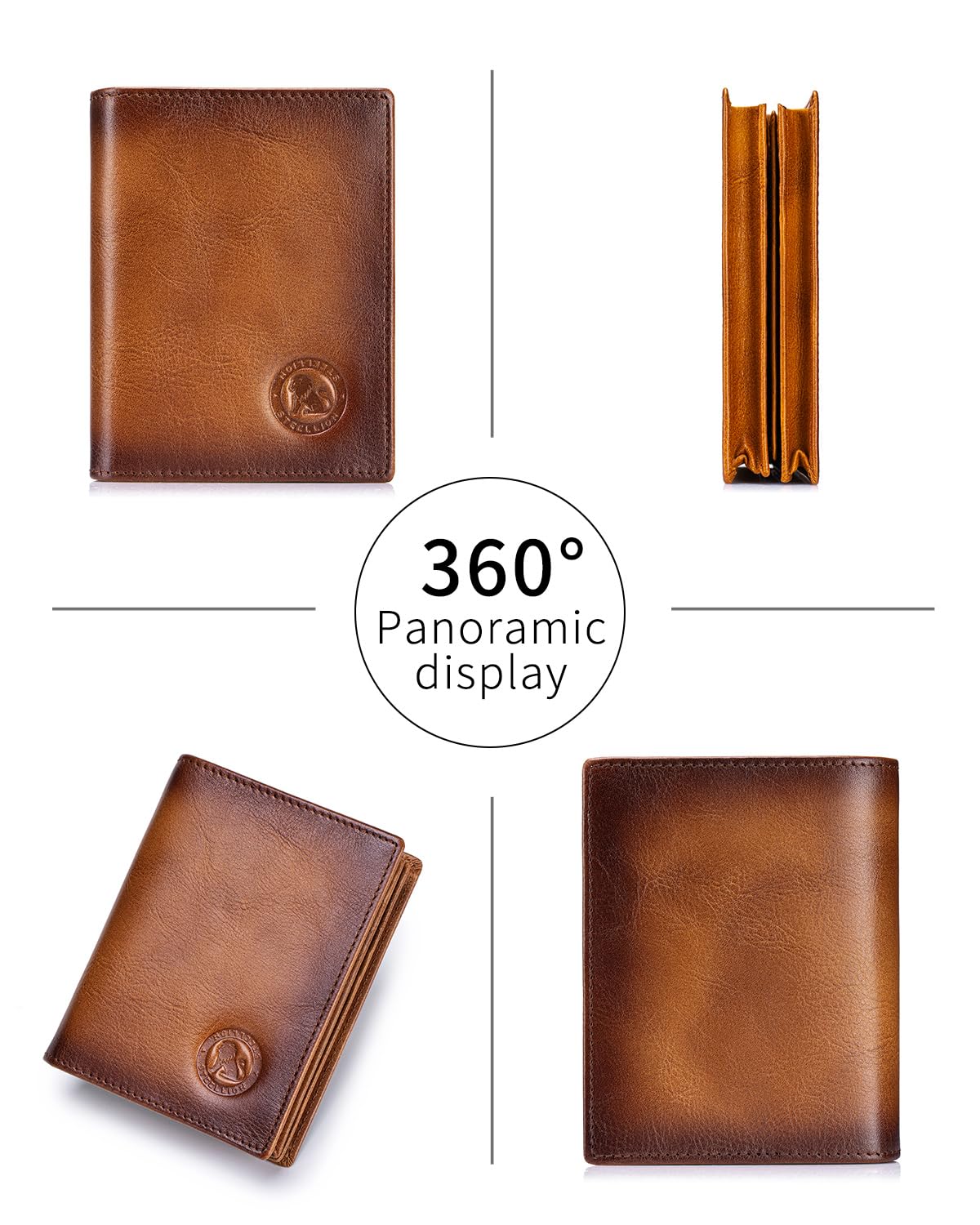 STEELLION Genuine Leather Men's Wallet, Bifold, Vintage RFID Blocking Large Capacity Wallet for Men, with 15 Credit Card Slots and 1 ID Window