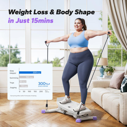 MERACH Balance Board for Adults, Rocking Stepper with Resistance Bands, Portable Wobble Board Featuring LCD Monitor, 300 lbs Capacity Ski Balance Trainer for Full Body Workout at Home Gym（Purple）