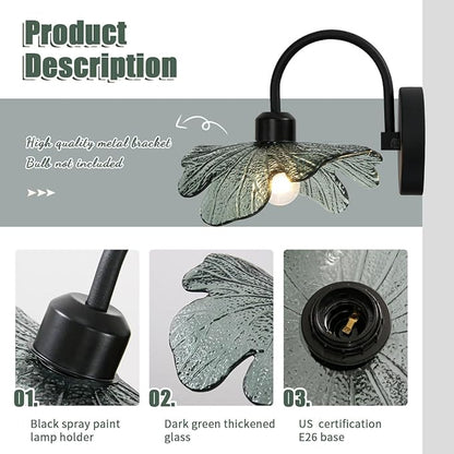 Black Bathroom Vanity Light Vintage Wall Sconce Hand Blown 1-Light Wall lamp Indoor Wall Light with Dark Green Glass Shade Black Vanity Light Over Mirror for Bedroom Hallway Living Room