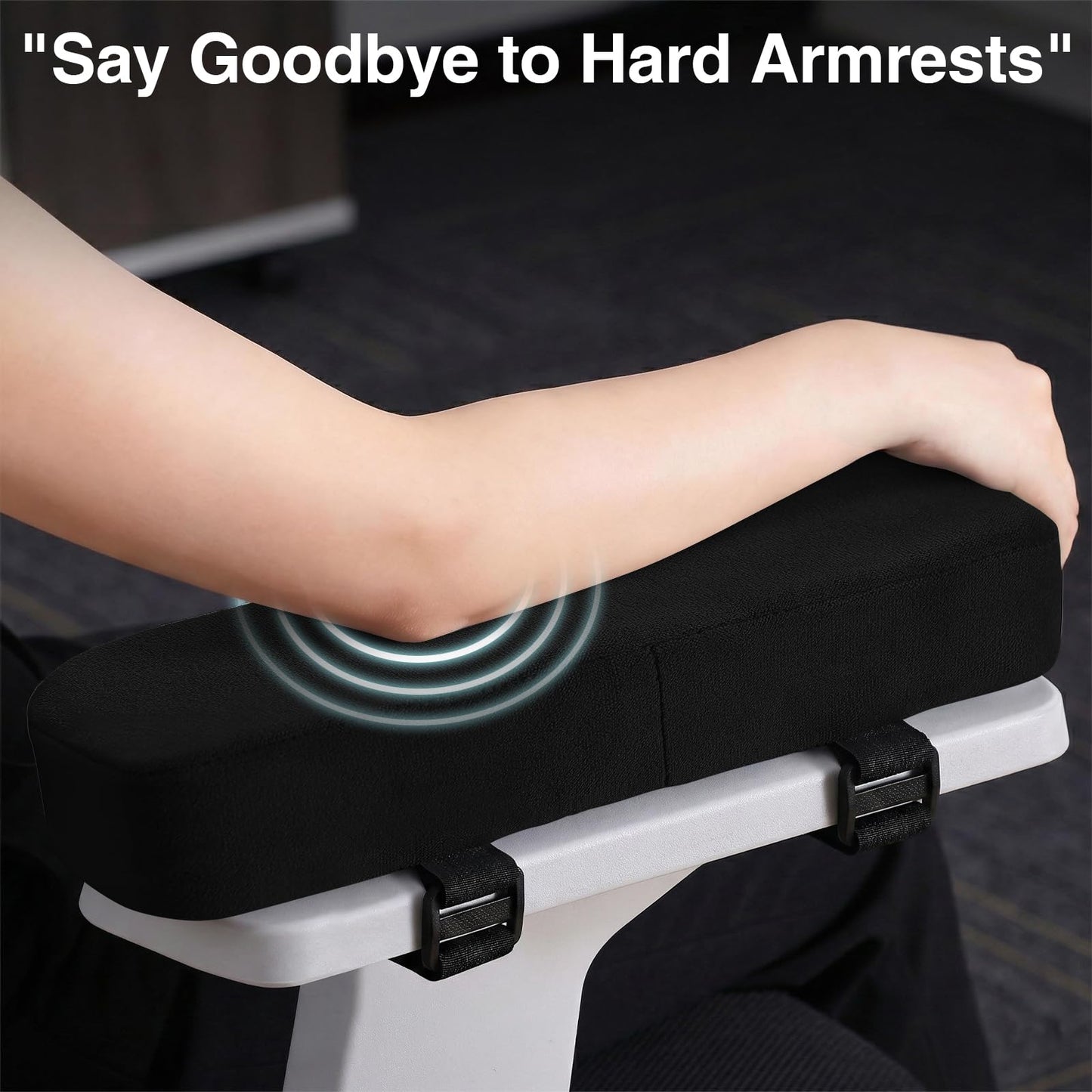 Smiry Ergonomic Office Chair Armrest Pads, Memory Foam Arm Rest Covers, Non-Slip Armrest Cushion with Adjustable Buckles and Straps, Elbow Relief for Desk, Gaming & Wheelchair (Black, Set of 2)