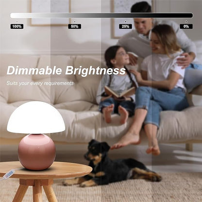 Small Mushroom Lamp,USB-Plug in Bedside Table Lamps with 3-Temperature LED Bulb Dimmable,Unique Cute Aesthetic Home Decor for Living Room,Bedroom, Modern Ceramic Base Glass Lamp(Pink)