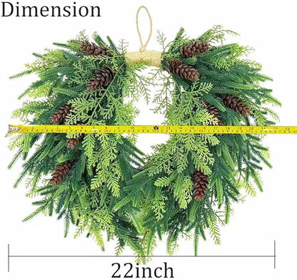 20 inch Christmas Wreath for Front Door- Indoor and Outdoor, Artificial Christmas Wreath Decorated with Pine Cones and Cypress Trees, Rural Farmhouse Holiday Wreath Decoration