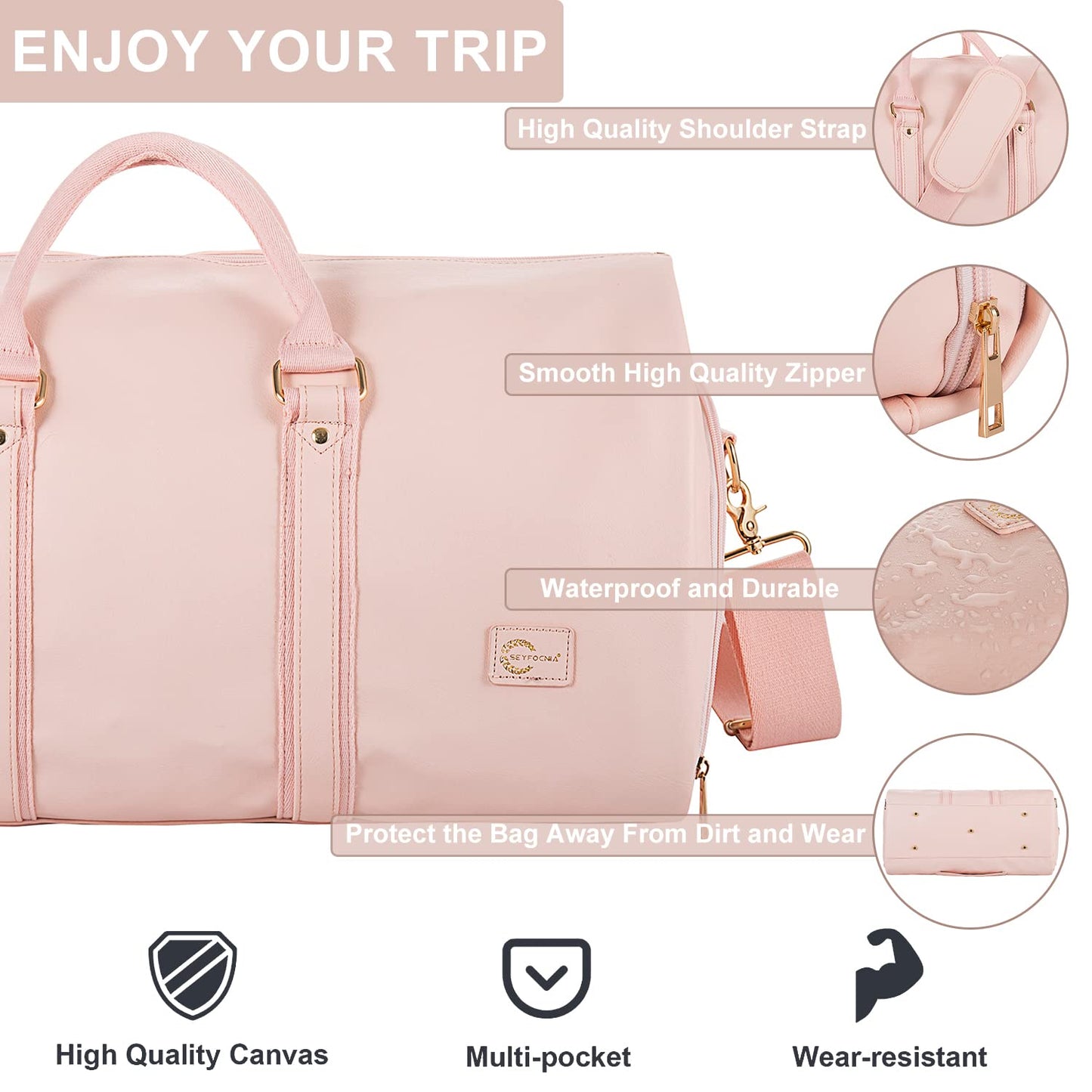 seyfocnia Convertible Carry on Garment Bag for Women, Garment Bags for Travel with Shoe Pouch 2 in 1 Hanging Suitcase Suit Bag for Women Travel Duffle Bag Garment Bag