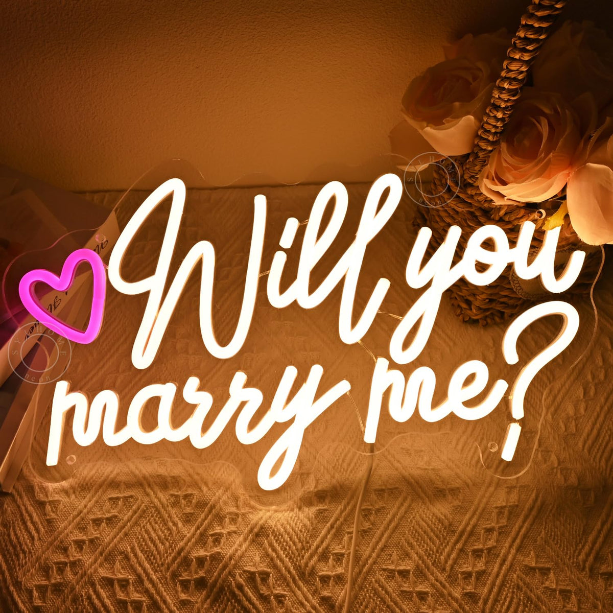 SYLHOME Will You Marry Me ? Led Neon Light Sign Heart Wedding Proposal Bedroom Wall Sign Decor Bridal Shower Engagement Party Backdrop 15.75" X 9.45" USB