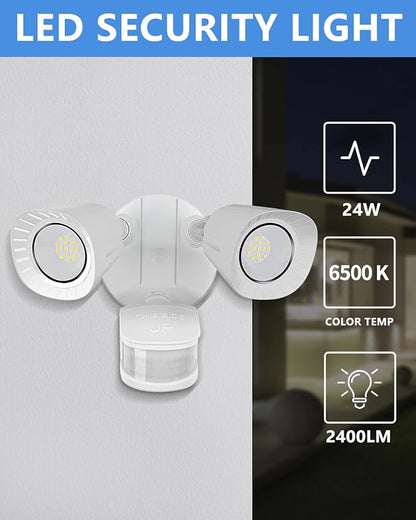 UFOND LED Security Lights Outdoor Motion Sensor Light，2400 Lumen All Aluminum Floodlight,Waterproof,Angle Adjustable,6500K,4 Modes,for Garage Porch Balcony Patio