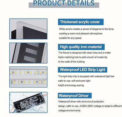 Outdoor Wall Light LED 18W Long 11.8in - Black Metal Waterproof Modern Exterior Lighting Fixture,3-Color Changeable,Frosted Acrylic Porch Sconce,for Patio,Garage,Courtyard