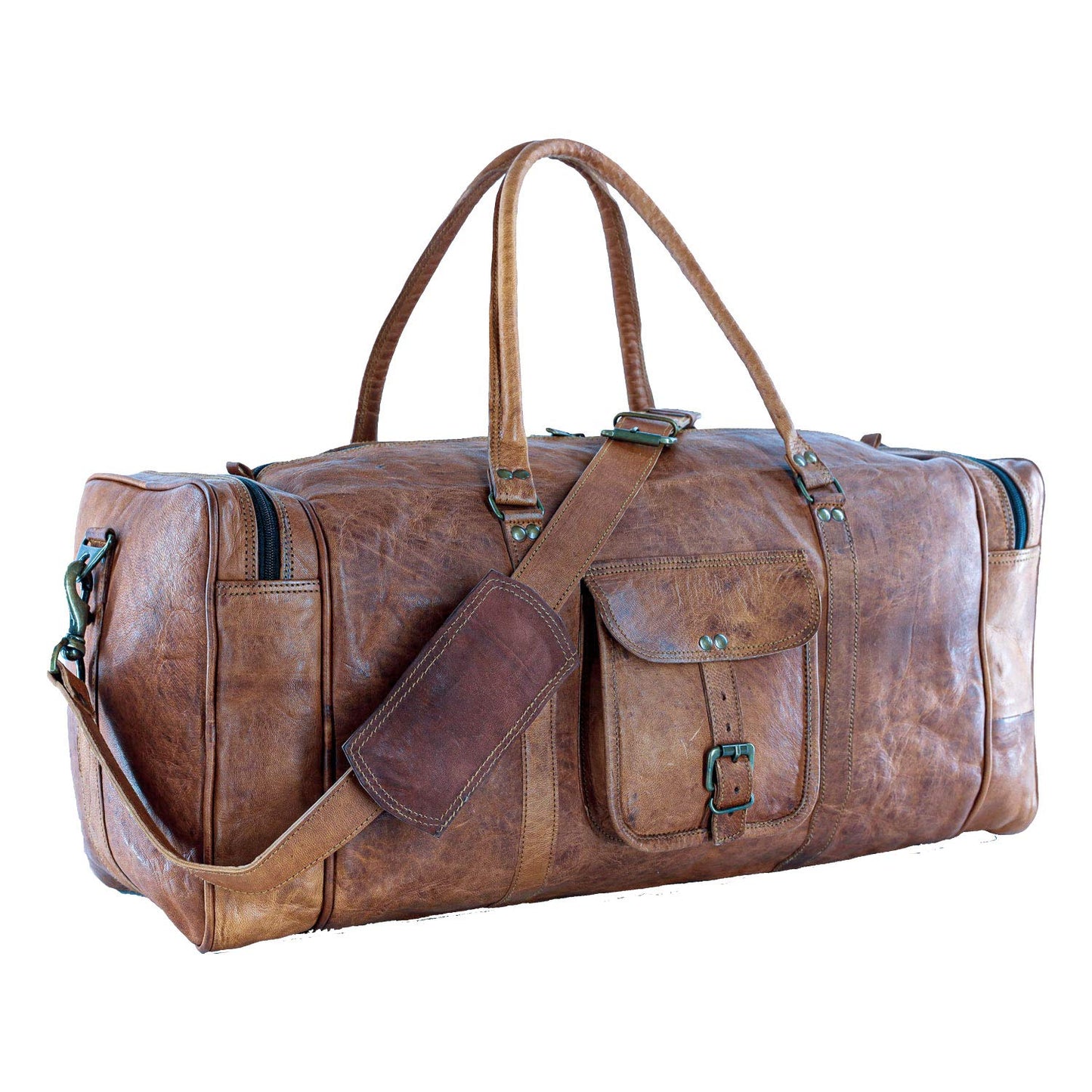 Leather Duffel Bag 32 inch Large Travel Bag Gym Sports Overnight Weekender Bag by Komal's Passion Leather (21 inch)