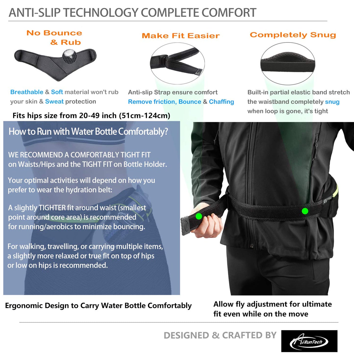 AiRunTech Upgraded No Bounce Hydration Belt Can be Cut to Size Design Strap for Any Hips for Men Women Running Belt with Water Bottle Holder with Large Pocket Fits Most Smartphones(Pink)