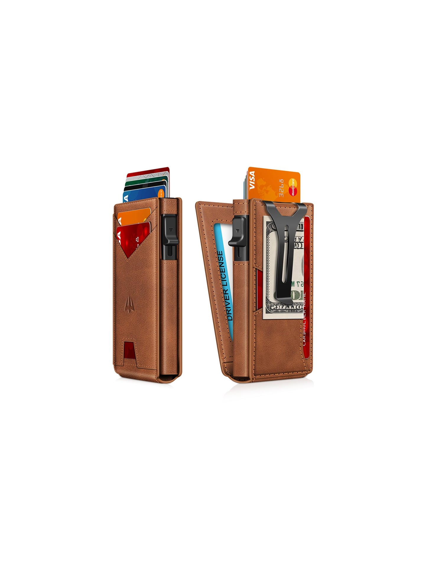Ruiici Wallet for Men, Slim Minimalist Wallet with Money Clip＆ID Window, RFID Blocking Pop-Up Credit Card Holder, Smart Auminum Mens Wallet Holds 9-13 Cards (Gift Box) (Brown)