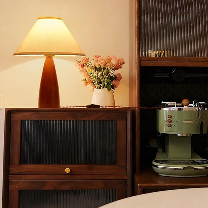 2 Pack Bedside Table Lamp for Bedroom,Mid-Century Modern Plug in Fabric Shade & Solid Wood Base Desk Lamp,Plug & Play Warm Brown Nightstand Lamp for Living Room,Office,Switch Power Cord【Bulb Included】