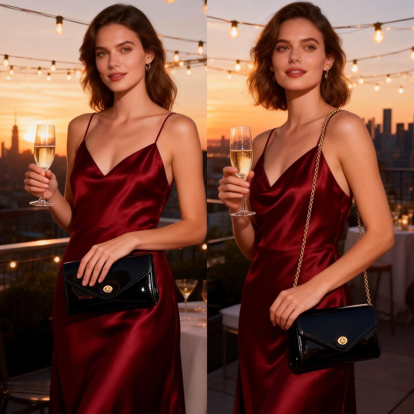 Patent Leather Envelope Clutch Womens Evening Handbag Stylish Shoulder Crossbody Bag for Dating Wedding Party Prom (Black 3008)