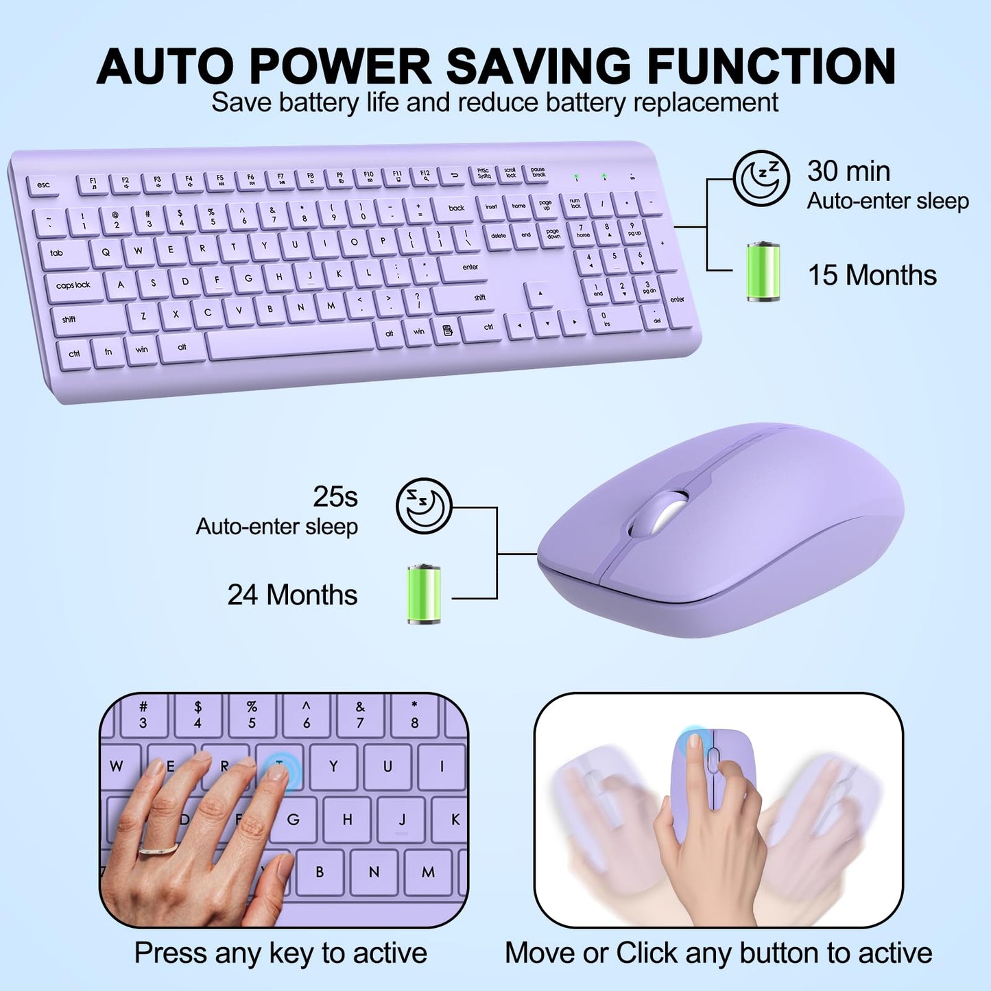 Wireless Keyboard and Mouse Combo, Full Size Silent Ergonomic Keyboard and Mouse, Long Battery Life, Optical Mouse, 2.4G Lag-Free Cordless Mice Keyboard for Computer, Mac, Laptop, PC, Windows