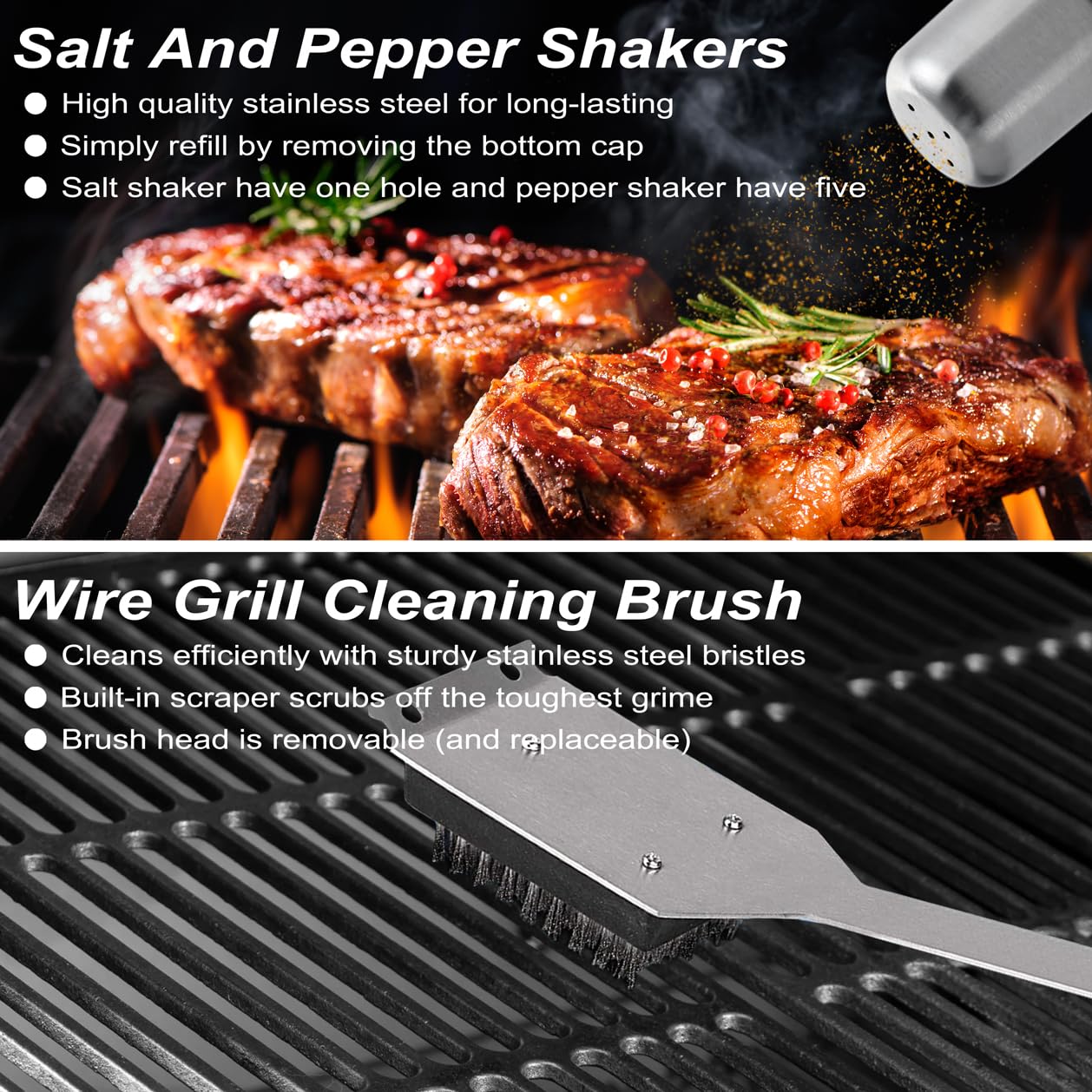 POLIGO 29 PCS BBQ Grill Accessories Stainless Steel BBQ Tools Grilling Tools Set with Storage Bag for Fathers Day Dads Birthday Presents - Camping Grill Utensils Set Ideal Grilling Gift for Men Silver