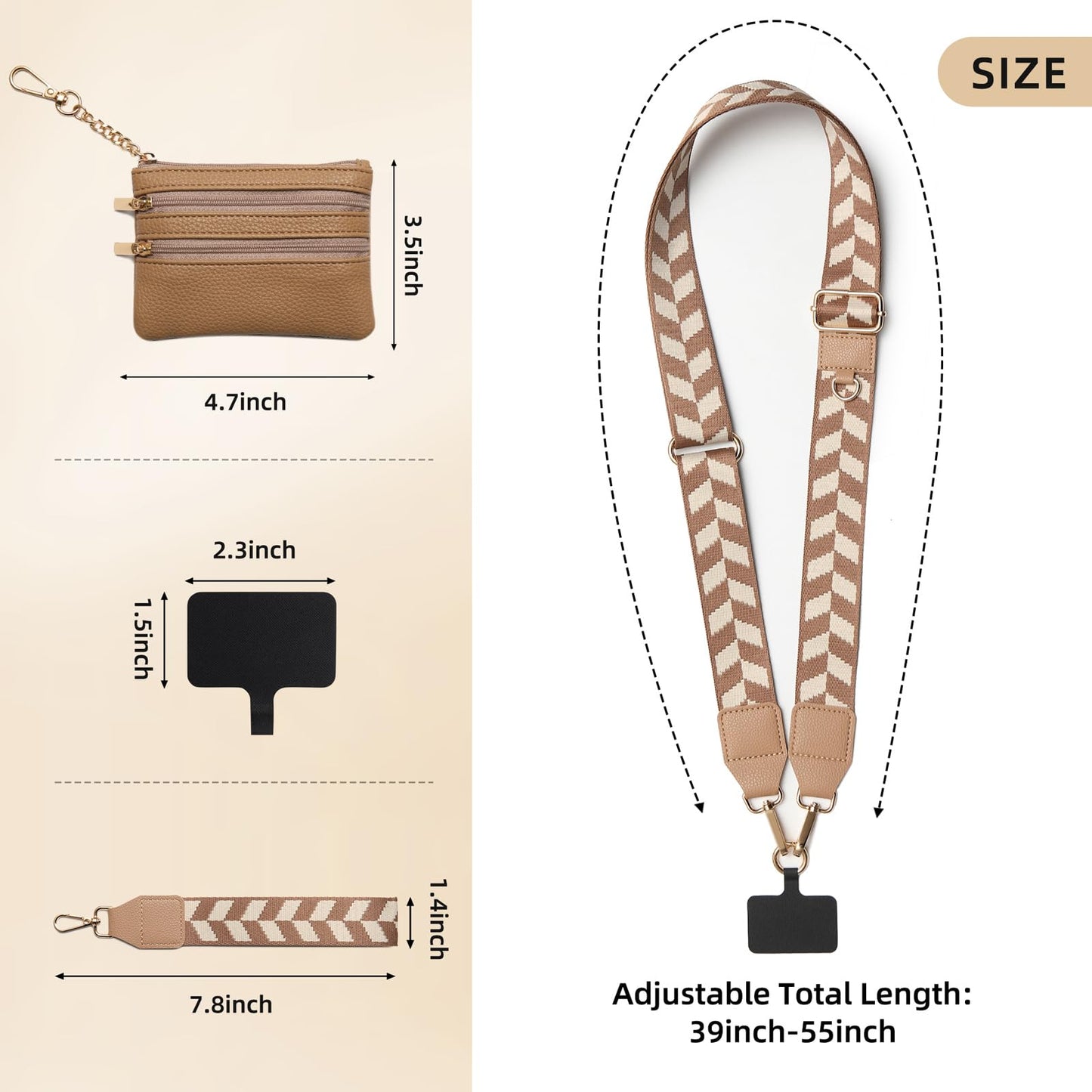 CUEDM Cell Phone Lanyard Crossbody,Adjustable Cell Phone Strap with Detachable Wristlet for Hands-Free Occasions,Clip and Go Strap for Phone with Wallet Crossbody