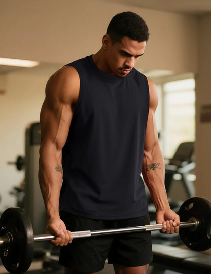 TACVASEN Black Tank Top Men Gym Moisture Wicking Sleeveless Shirts Breathable Workout Casual Cotton Summer Summer Tank Tops 2XL