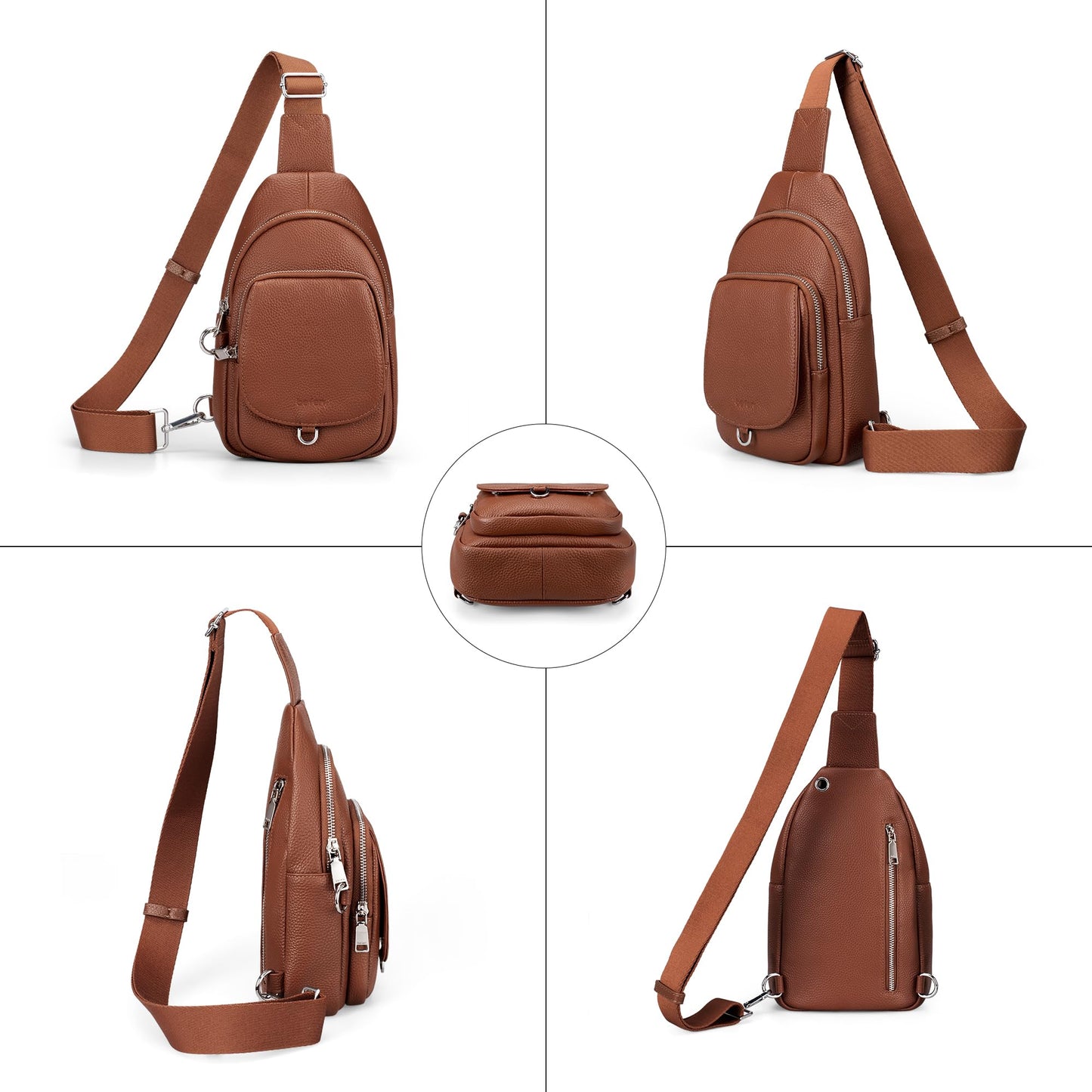 befen Genuine Leather Sling Bag for Women Anti Theft Crossbody Bag RFID Blocking Sling Crossbody Bag for Travel with Card Slots and Adjuatable Wipe Strap Soft Small Crossbody Purse for Daily Brown