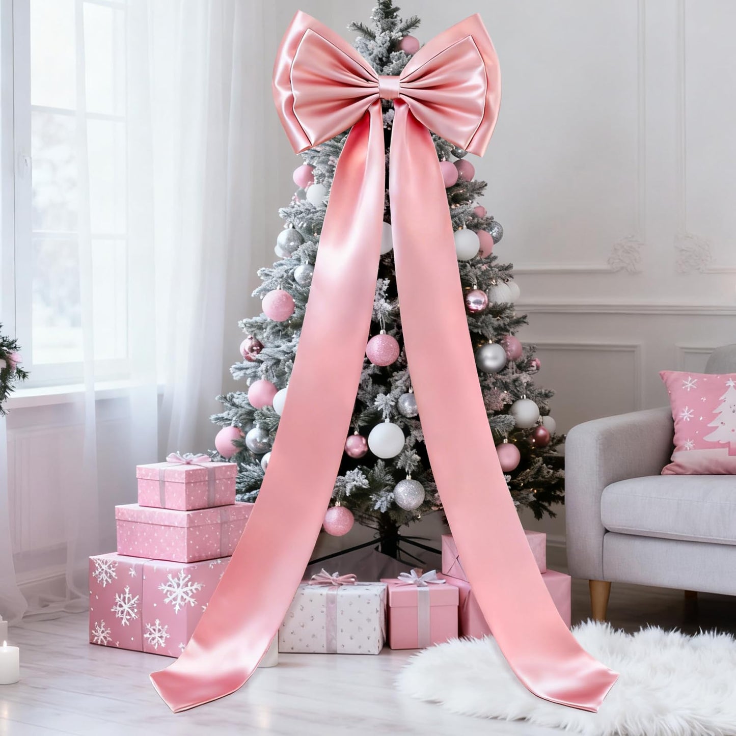 Dreamtop Giant Bow Decor, 19x75 Inch Christmas Tree Bow Topper Decoration for Christmas Tree for Home Wreath Wall Backdrop Birthday Wedding Party Decorations (Pink)