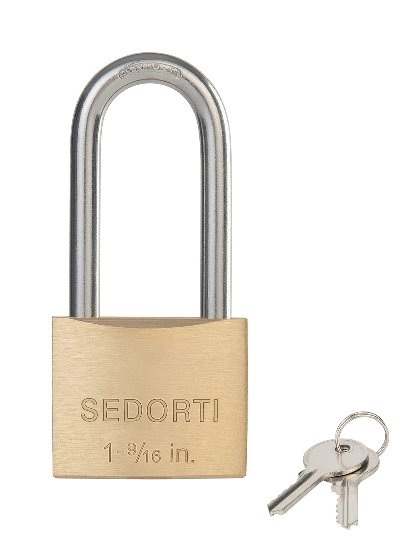 SEDORTI Weatherproof Padlock with Stainless Steel 304 Long Shackle and Solid Brass Body, 1-9/16 in. Wide, 2 Padlocks Keyed Alike, Marine Grade Rustproof Lock for Outdoors Use YNBSP240
