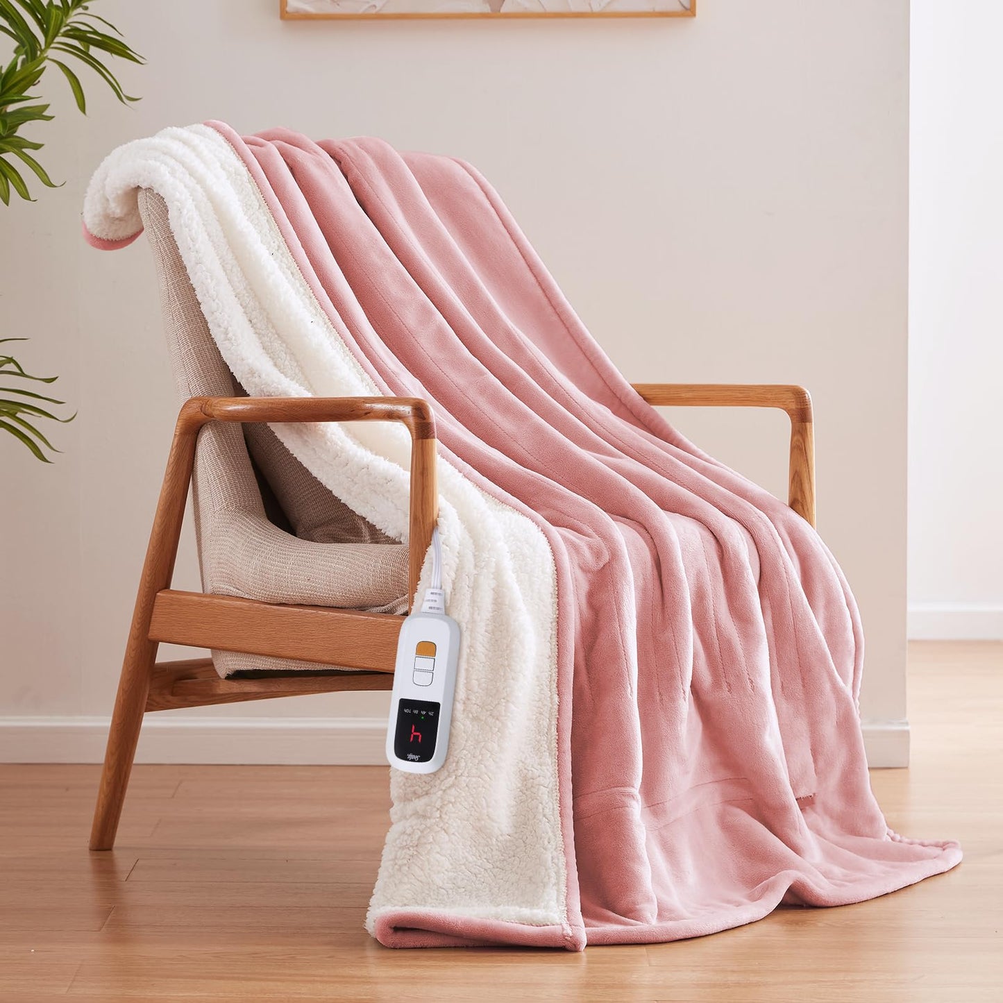 Sealy Electric Blanket Throw Size 50"*60",Super Cozy Flannel to Sherpa Reversible Heated Blanket Throw with 6 Heating Levels & 2-10 Hours Auto Off Overheating Protection Machine Washable,Beige