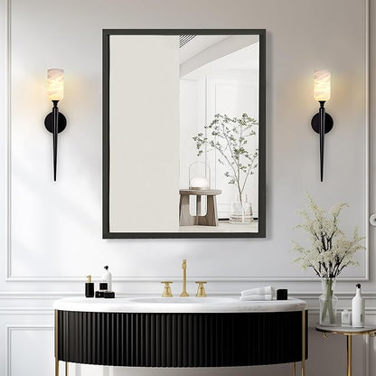 Alabaster Wall Sconce, 22in Modern Spanish Natural Marble Bathroom Vanity Sconces, Unique Indoor Black Wall Lighting Fixtures Decor for Bedroom Living Room Staircases