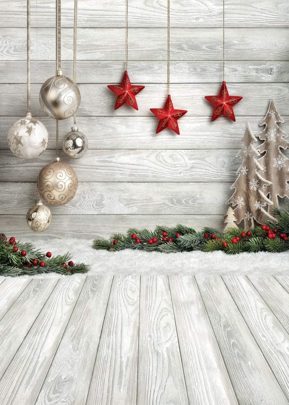 Dudaacvt 6X8ft Christmas Backdrop White Wood Floor with Snowflake Backdrop Christmas Tree Gifts Background for Family Gathering