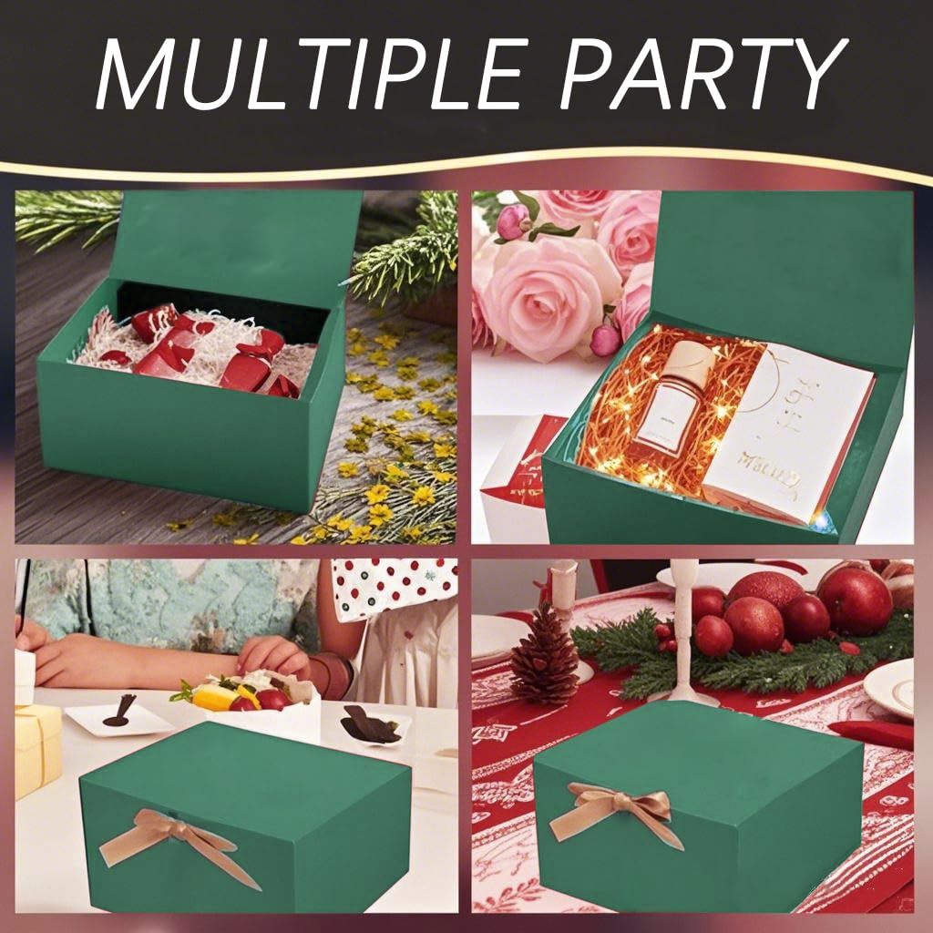 LWYMX 12 PCS Green Gift Boxes with Lids，9.8x7.8x3.9, Bridesmaid Proposal Box with Ribbon, Gift Boxes for Wedding, Christmas, Valentine's Day,Birthday,Baby Shower and the other Parties