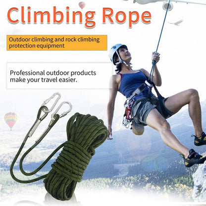 NewDoar Climbing Rope 8(5/16in),10mm (3/8in), High Strength Accessory Cord Rope with 2 Steel Hooks, for Outdoor Rescue Rappelling Rope Down Cliffs ledges Safety Escape Tow Strap Equipment(ArmyGreen)