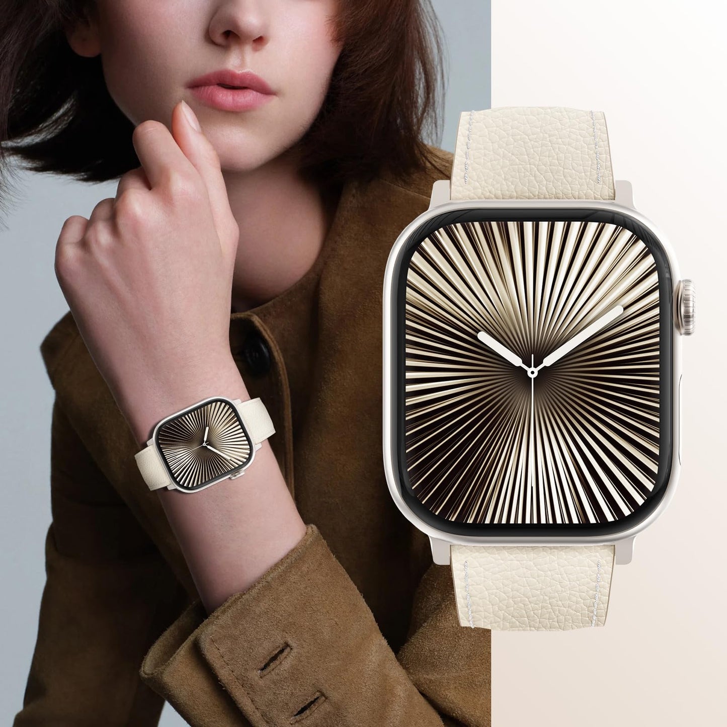 Leather Magnetic Watch Band Compatible with Apple Watch Ultra Band 49mm 46mm 45mm 44mm 42mm 41mm 40mm 38mm Replacement Strap for Women Men iWatch Ultra 3/2/1/SE3/Series 11/10/9/8/7/6/5/4/3/2/1