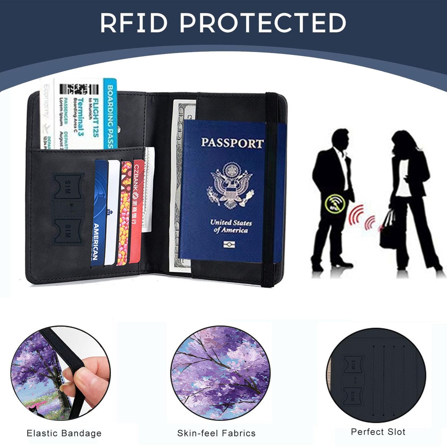 Bxgolkgd Passport Cover,RFID Blocking,Large Capacity Multi-Slot Travel Passport Wallet for Men & Women - Black and White Cat