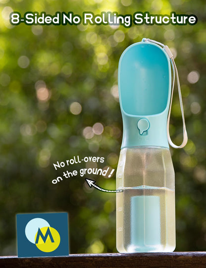MoonyMars Portable Water Bottle for Dogs, 3 in 1 Pet Travel Bowl Dispenser with Food Treat Container & Poop Bag Holder, Summer Outdoor Walking Hiking Accessories for Large Dog On The Go - Blue, 20oz