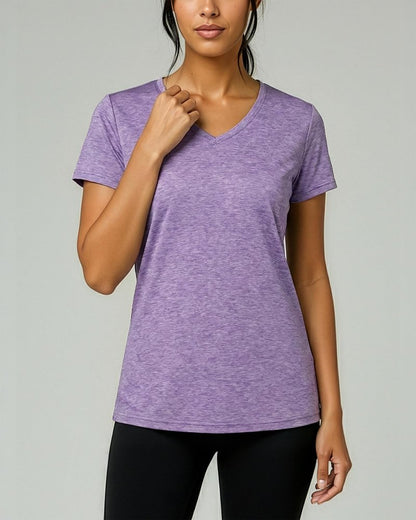 Real Essentials 5 Pack: Women's Dry-Fit Short Sleeve V Neck T Shirt Workout Fitness Yoga Top Tee (Available in Plus Size), Set 7, 3X