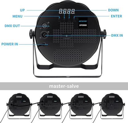 BETOPPER LED Par Lights 54 x 1.5W, RGB Stage Lights DMX DJ Lighting Sound Activated with Stand, Strobe Light & Wash Par Lighting DMX for Parties, Church, Wedding, Bars, 4 Pack
