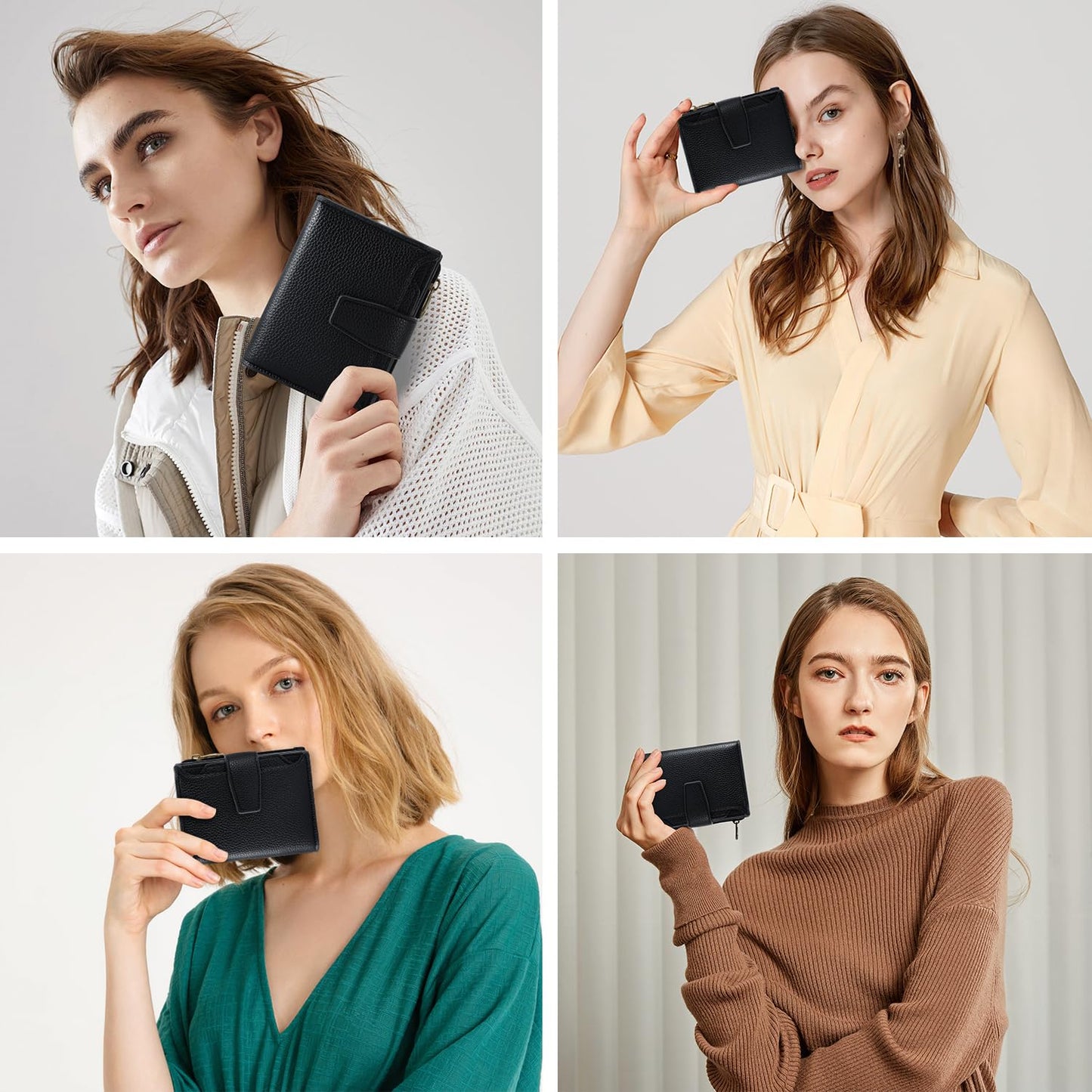 Airkit Small Wallet Women RFID Blocking Soft Leather Bifold Compact Card Holder Wallet for Women with Zipper Coin Pocket 4 ID Window