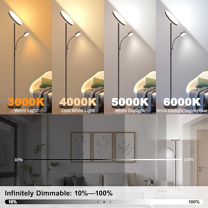 Floor Lamps for Living Room,42W Super Bright LED Floor Lamp,2-in-1 Dimmable Standing Lamp with Reading Light,69'' Tall Lamp with Remote & Touch Control, Modern Floor Lamp for Bedroom,Office