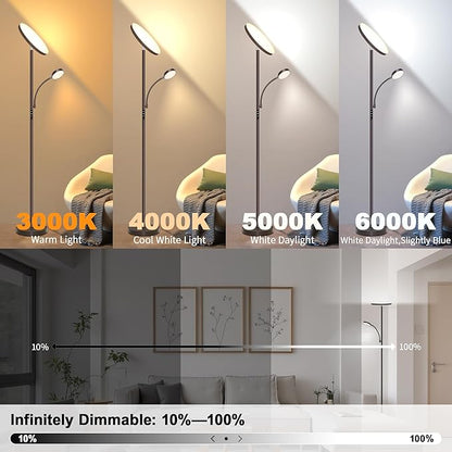 Floor Lamps for Living Room,42W Super Bright LED Floor Lamp,2-in-1 Dimmable Standing Lamp with Reading Light,69'' Tall Lamp with Remote & Touch Control, Modern Floor Lamp for Bedroom,Office