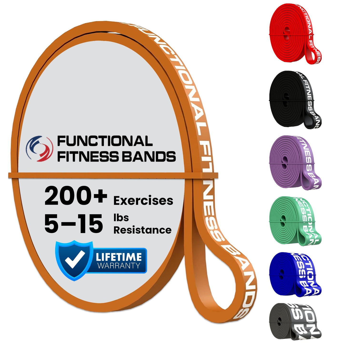 Functional Fitness Pull Up Bands Resistance Bands | Exercise Bands for Working Out | Long Stretch Bands for Exercise, Training Bands, Resistance Bands for Stretching Orange 1/4" 5-15 lbs