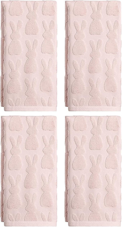 Artoid Mode 4 Pcs Pink 3D Rabbit Jacquard Easter Hand Towels