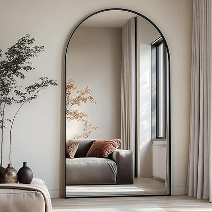 Arched Floor Mirror, 76 "x 34" Full Length Mirror Wall Mirrors Hanging or Leaning Arched-Top Full Body Mirrors with Stand for Bedroom, Dressing Room, Black