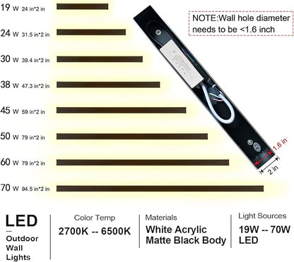 2 Pcs 71inch Modern Outdoor Wall Light Black Long Outdoor Wall Sconce with Remote Control Dimmable IP65 Waterproof Linear Outside Light Fixtures for House Garage