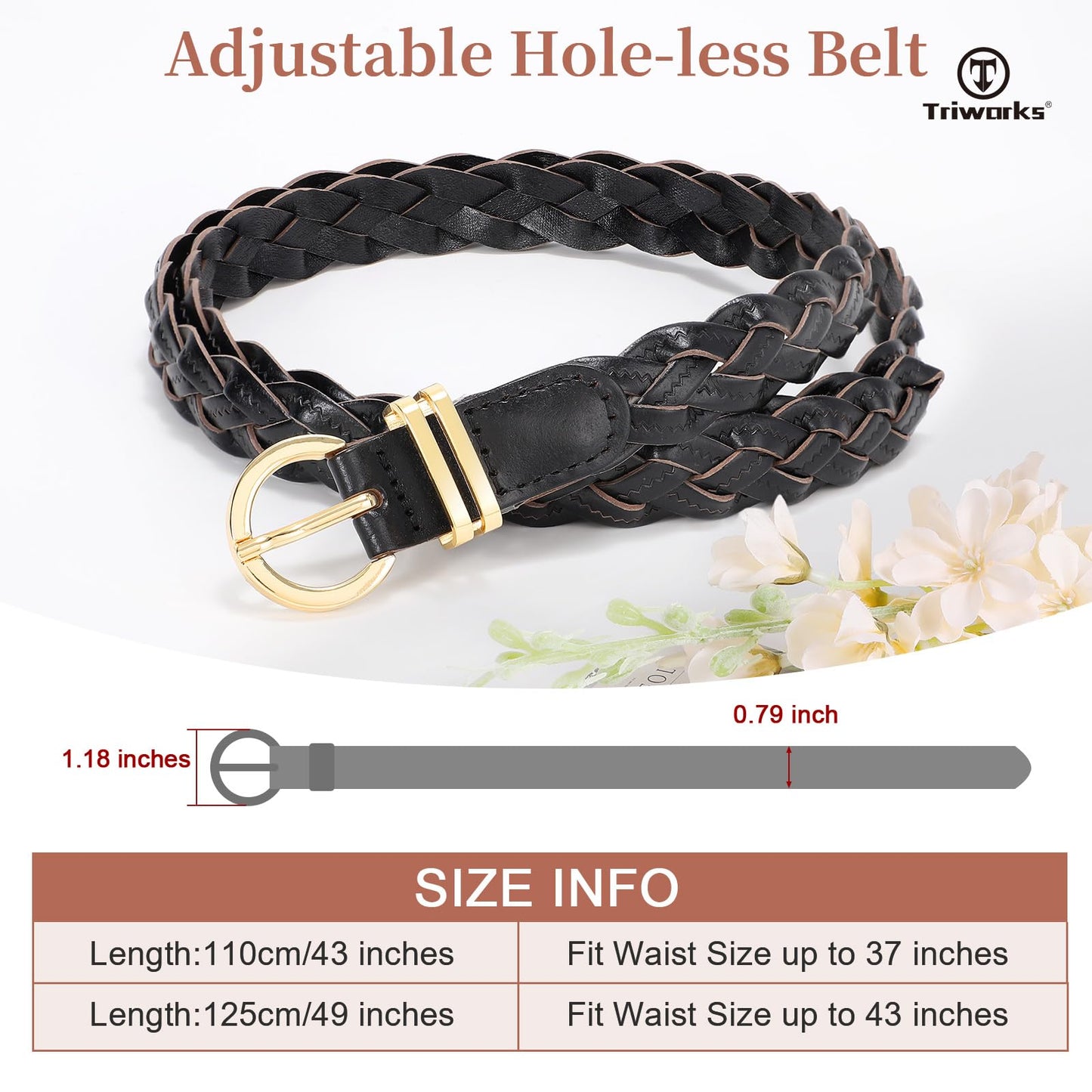 TRIWORKS 2 Pack Women's Leather Braided Skinny Belts Woven Thin Waist Belts for Jeans Pants Dresses