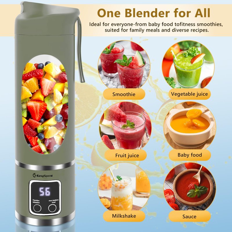 EASYSPEED Portable Blender Electric USB-C, 500ML Personal Juicer for Shakes, 12 Blades, 1500mAh Rechargeable, BPA Free, 18oz Small Blender with Leakproof Lid & Sip Spout, Mixing, Compact