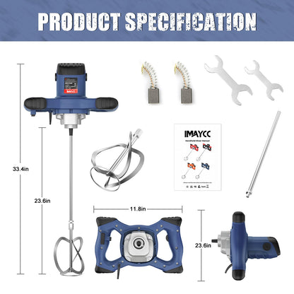 IMAYCC Handheld Cement Mixer, Portable Concrete Mixer,110V 6 Speed Mixing Drill, 2100W Drill Mixer for mud,Motar,Paint, Grout, Plaster,Thinset etc.