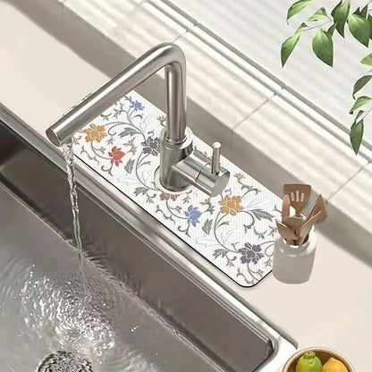 Art Ceramic Texture Sink Splash Guard Ceramic Flowers Faucet Absorbing Mat Fast