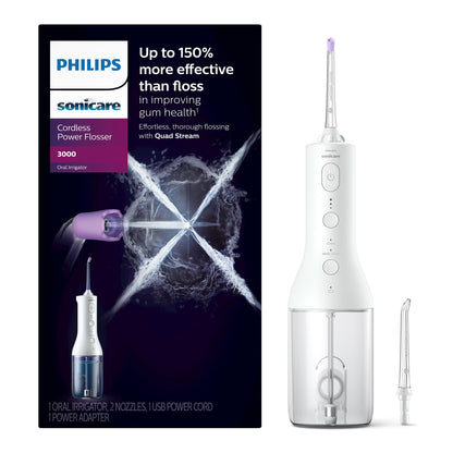 Philips Sonicare Cordless Power Flosser 3000 - Water Flosser with Innovative Quad Stream Technology, Oral Irrigator with 2 Flossing Modes and 3 Pressure Levels, IPX7 Waterproof, Black, HX3826/23