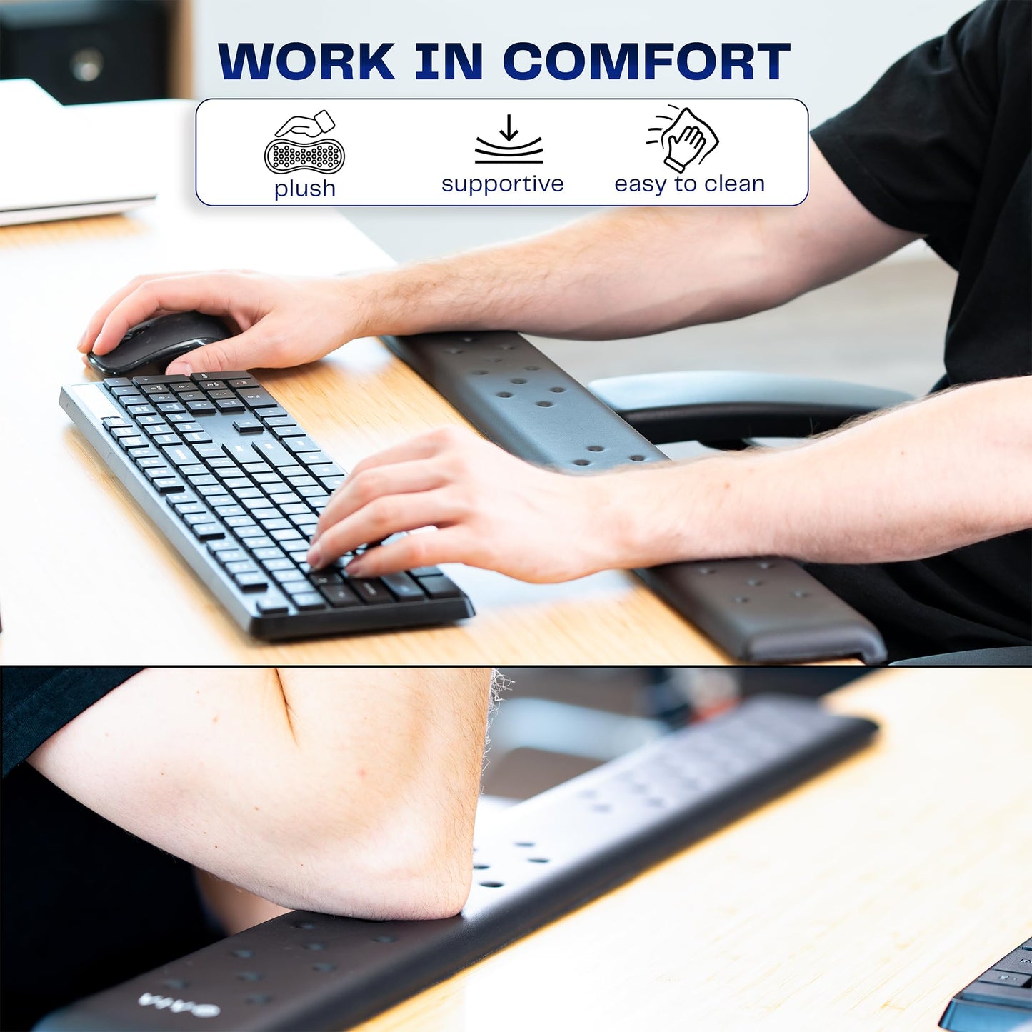 VIVO Ergonomic Long 30” Wrist Pad, Non-Slip Memory Foam Arm Rest for Desk, Elbow Cushion with L-Shaped Edging, Black, DESK-WR30