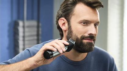 Norelco Philips Beard Trimmer 7000 Series, 100% Waterproof Trimmer for Men, 40 Lock-in Hair Length Settings, BeardSense Power Adaptability, Detail & T-Blade Trimmer Heads, Charging Stand, BT7670/40