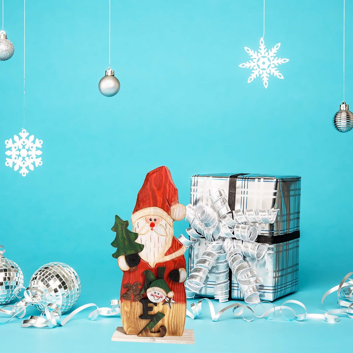 Grace Home Christmas Rustic Wood Standing Santa Claus Figurine Christmas Ornament Tabletop Mantel Centerpiece Decoration 14.5" H (Santa)