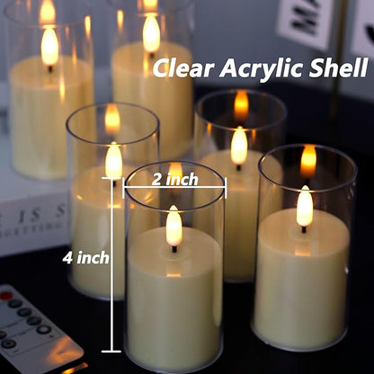6 Pack Acrylic Flickering Flameless Candles with Remote, 2"X4" Candles Battery Operated, Flickering LED Warm Glow Tealight for Home Decor, with 4 Timers 100+Hours + 2 Lighting Modes, Included Battery