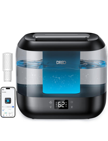 Dreo Smart Humidifiers for Bedroom, Top Fill 4L Supersized Humidifier Large Room with 28 dB, 36H Runtime, Touch/APP/Voice Control, Nightlight, Cool Mist Humidifiers for Baby, Plants, Indoor, Black